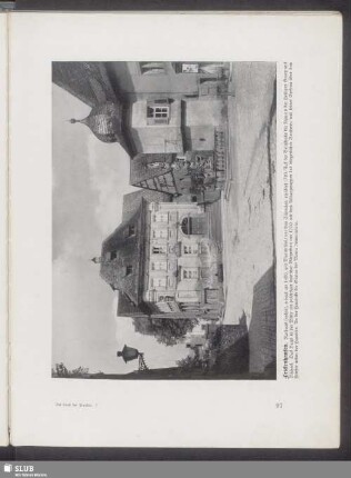 Frickenhausen. Rathaus (rechts), erbaut um 1480, mit Mariensäule vor dem Türmchen, errichtet 1710