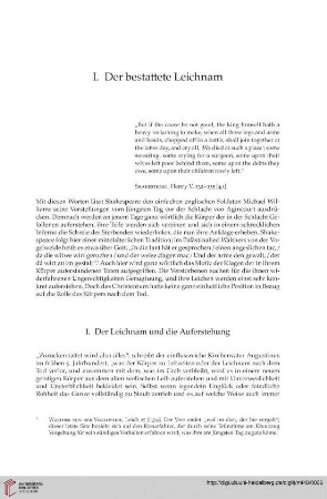 I. Der bestattete Leichnam