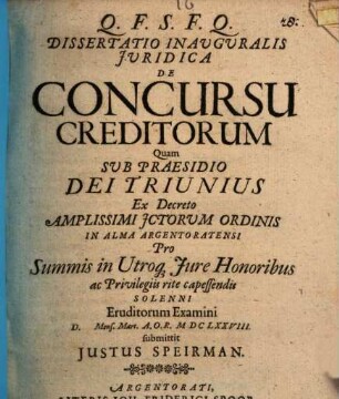 Dissertatio inauguralis iuridica de concursu creditorum