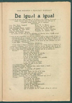 De igual y igual : escenas de la mala vida porteña, en un acto y tres cuadros