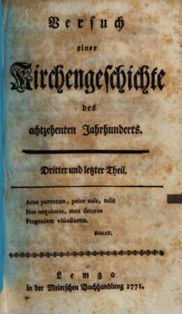 Versuch einer Kirchengeschichte des achtzehenten Jahrhunderts, 3