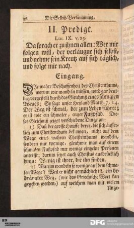 II. Predigt, Luc. IX, 23. Die Selbst-Verläugnung