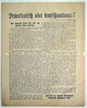 Flugschrift des Deutschnationalen Volksvereins mit einer Betrachtung zur aktuellen Lage und Wahlpropaganda
