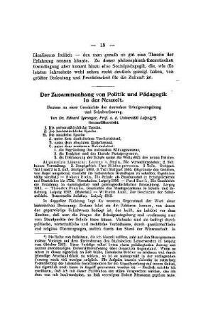 Der Zusammenhang von Politik und Pädagogik in der Neuzeit : Umrisse zu einer Geschichte der deutschen Schulgesetzgebung und Schulverfassung