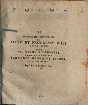 Diss. inaug. de ortu et progressu bilis cysticae : [hab. Lugd. B. 1739]