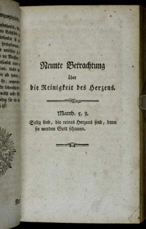 Neunte Betrachtung über die Reinigkeit des Herzens.