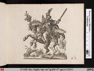 Ein polnischer Reiter mit Schild und Stab.