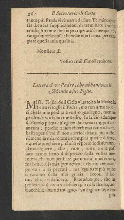 Lettera d' un Padre, che abbandona il Mondo a suo Figlio.