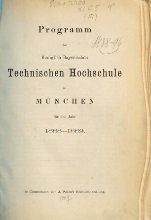 Programm : für d. Studienjahr .... 1888/89