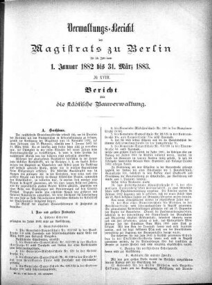 No. XVIII. Bericht über die städtische Bauverwaltung