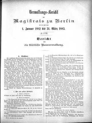 No. XVIII. Bericht über die städtische Bauverwaltung