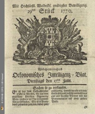 29tes Stueck, Dienstags den 17ten Julii 1770
