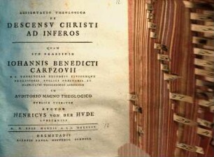 Diss. theol. de descensu Christi ad inferos