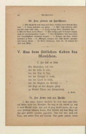 V. Aus dem sittlichen Leben des Menschen