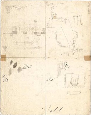 Thiersch, August; Alexandria (Ägypten); Serapeum von Alexandria - Teilgrundrisse, Schnitt, Details