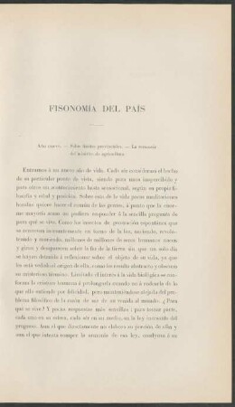 Fisonomía del país : Año nuevo. - Sobre límites provinciales. - La renuncia del ministro de agricultura