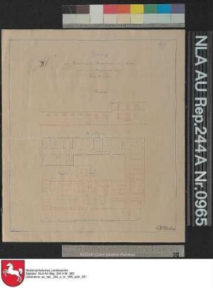 Grundriß und Ansicht des Badehauses mit Stallgebäude auf NORDERNEY Kolorierte Zeichnung von A. F. Doeltz Papier auf Leinen Format 32,0x27,5 M 1:220