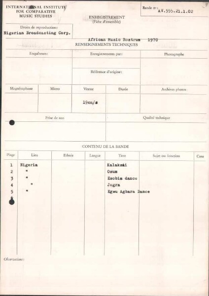 African Music Rostrum 1970