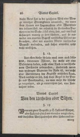 Viertes Capitel. Von den Urtheilen oder Sätzen