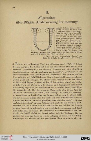II. Allgemeines über Dürers "Underweysung der messung"
