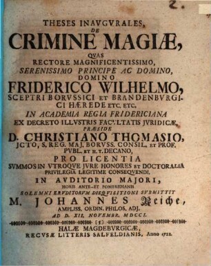 Theses Inaugurales, De Crimine Magiae