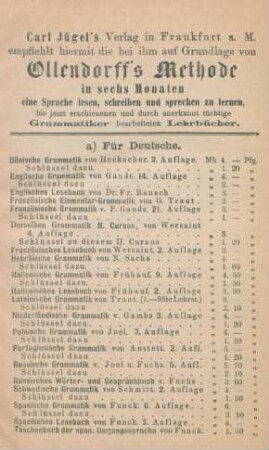 Carl Jügel's Verlag in Frankfurt a. M. empfiehlt ...