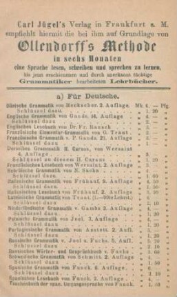 Carl Jügel's Verlag in Frankfurt a. M. empfiehlt ...