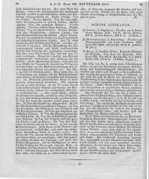 [Sammelrezension dreier Sammlungen] Rezensiert werden: 1. Satori, J. [i.e. J. Neumann]: Novellen. Bdchen. 1-3. Leipzig: Engelmann 1832 2. Bechstein, L.: Novellen und Phantasiegemälde. Bd. 1-2. Hildburghausen: Kesselring 1832 3. Russische Bibliothek für Deutsche. H. 1-3. Hrsg. v. K. v. Knorring. Reval: Lindfors 1831