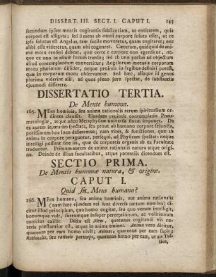 Dissertatio Tertia. De Mente humana.