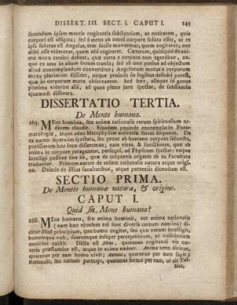 Dissertatio Tertia. De Mente humana.