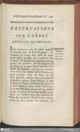 Observations Sur L'Arbre Appellé Le Causchy