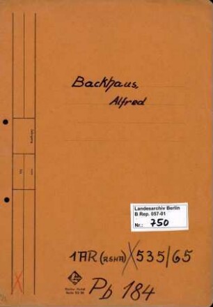 Personenheft Alfred Backhaus (*14.04.1912), Kriminalkommissar und SS-Hauptsturmführer