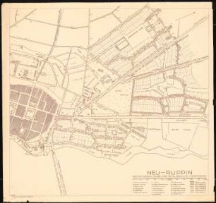 Bebauungsplan der Stadterweiterung, Neuruppin 1. Projekt. Nördliche Hälfte: (von Inv.Nr. 21174 mit zur endgültigen Drucklegung berücksichtigten Korrekturen): Grund- und Lageplan 1:2500, bestehend aus den Teilplänen H. J. 1123 und 1122, Einmündung Patentweg