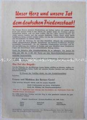 Propagandaflugblatt der Nationalen Front mit Verpflichtungen zu besseren Arbeitsergebnissen und dem Bekenntnis zu den Kandidaten der Nationalen Front