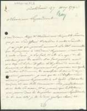 Brief von François Gabriel von Bray an Johann Jacob Kohlhaas