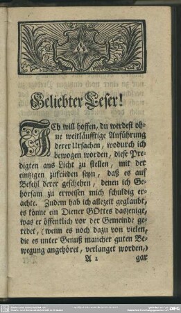 Geliebter Leser!