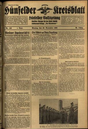 Erste Ausgabe vom Montag, den 23. November 1936.