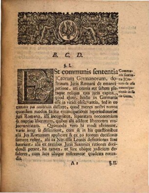 Dissertatio Inauguralis Juridica, De Qvasi Emancipatione Germanorum : Occasione Reformationis Francofurt. Part. II. tit. I. §. 9.