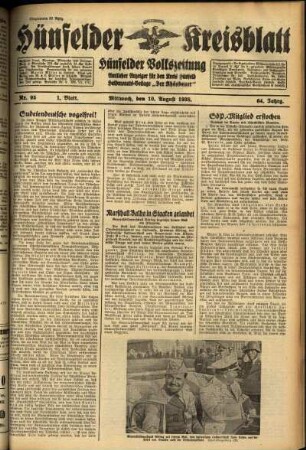 Erste Ausgabe vom Mittwoch, den 10. August 1938.