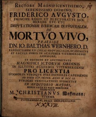 Diss. iur. inaug. de mortuo vivo