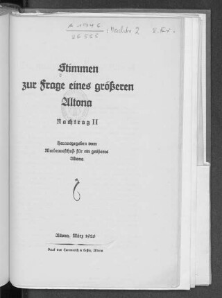 Nachtr. 2: Stimmen zur Frage eines grösseren Altona