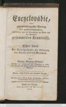 Theil 1: Die Naturgeschichte der Pflanzen, der Thiere und des Menschen