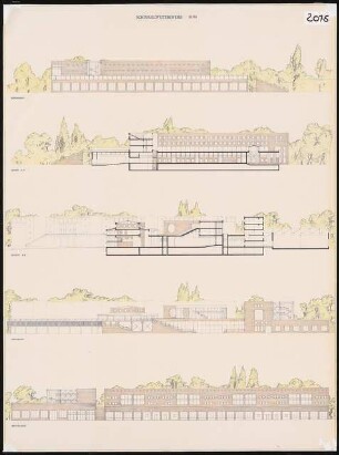 Institut für Kulturanthropologie, gegenüber der Kongresshalle, Berlin-Tiergarten Schinkelwettbewerb 1984: Ansichten, Schnitte
