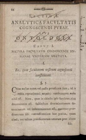 Caput I. Natura Facultatis Cognoscendi Humanae Universim Spectata.