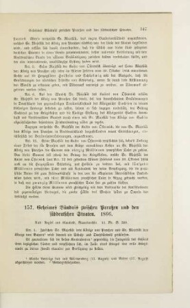 157. Geheimes Bündnis zwischen Preußen und den süddeutschen Staaten. 1866