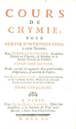 Cours De Chymie : Pour Servir D'Introduction à cette Science, 5