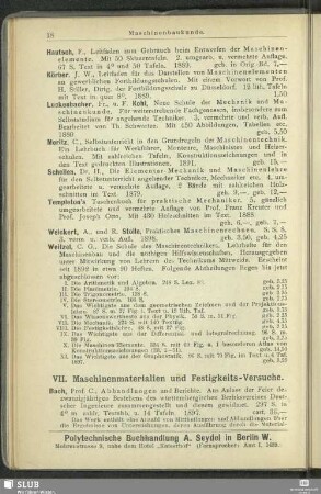 VII. Maschinenmaterialien und Festigkeits-Versuche