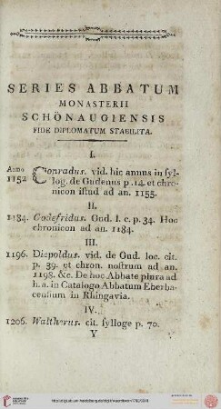 Series Abbatum Monasterii Schönaugiensis fide diplomatum stabilita