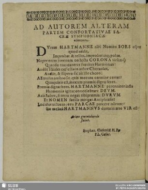 [Widmungsgedicht] Ad autorem alteram
