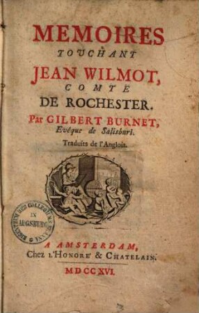 Memoires touchant Jean Wilmot, comte de Rochester